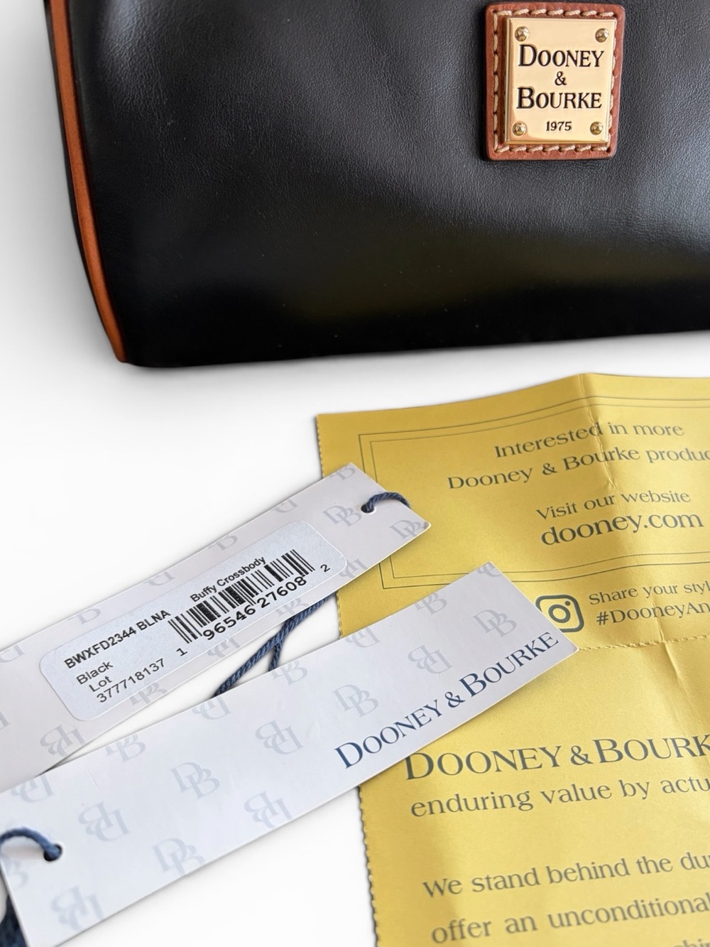 Dooney & Bourke Buffy Crossbody Black with Tan Trim Leather Barrel Crossbody - Picture 15 of 16